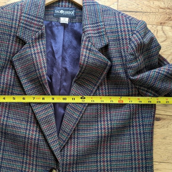 Sag Harbor Petite Wool Oversized Blazer Brown Plaid Vintage 10 Small 10P 6 - Picture 10 of 14
